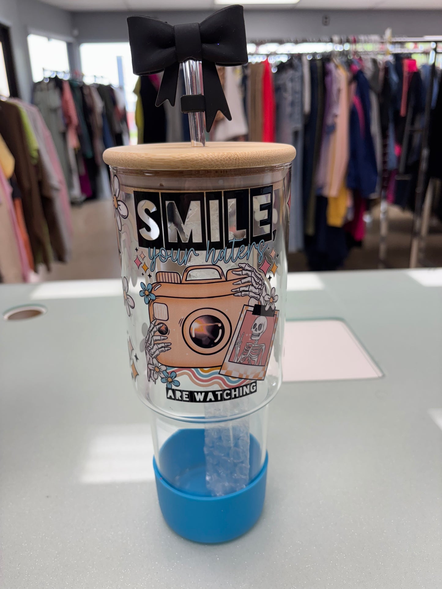 40oz Glass - smile your haters are watching