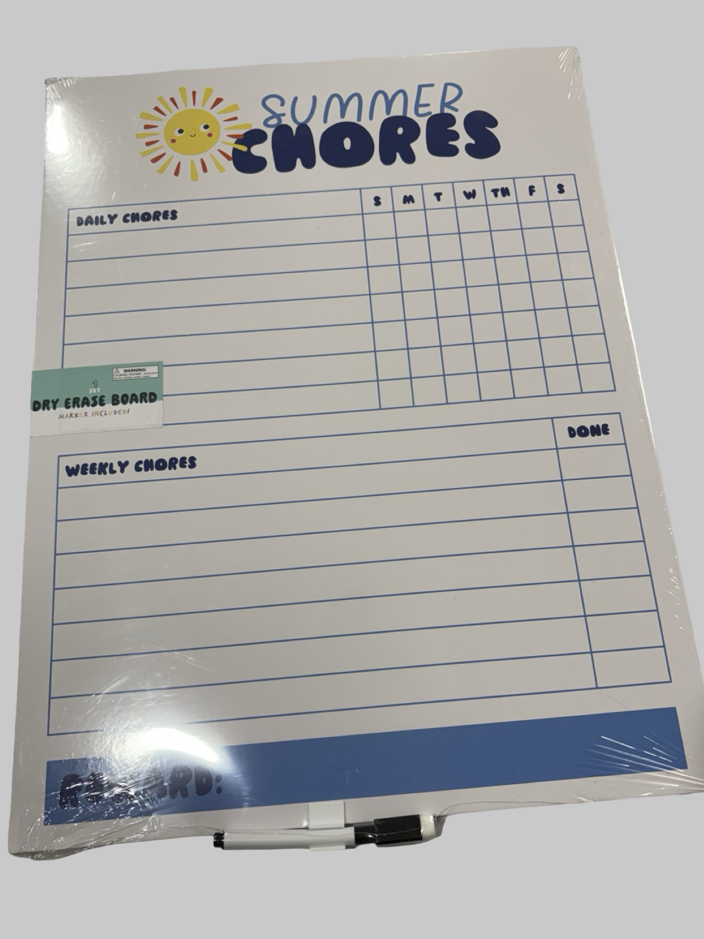 Summer chore board magnetic dry erase board