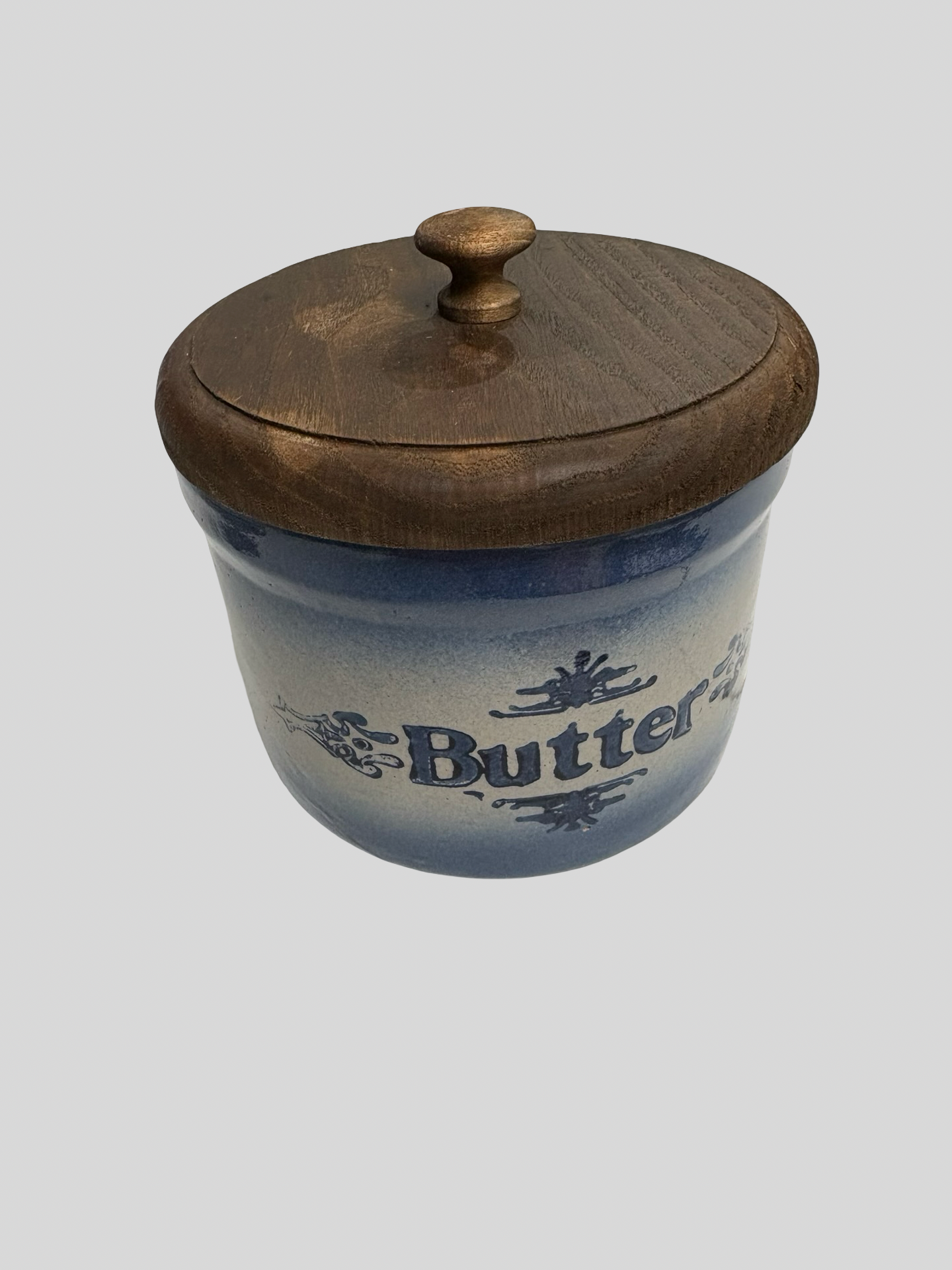 Pottery blue vintage butter bowl