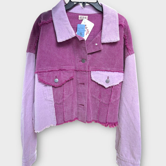 Women’s large red raccoon crop corded jacket