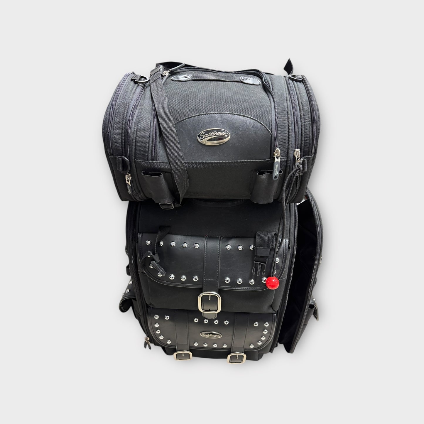 Saddlemen motorcycle sissy bar bag with a detachable top duffel bag