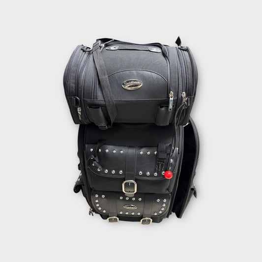 Saddlemen motorcycle sissy bar bag with a detachable top duffel bag