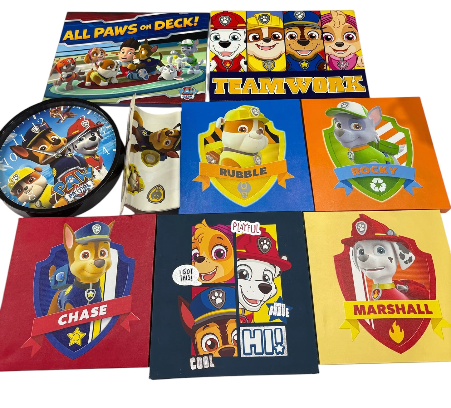 Paw patrol room decor (7 signs-clock-wall stickers)