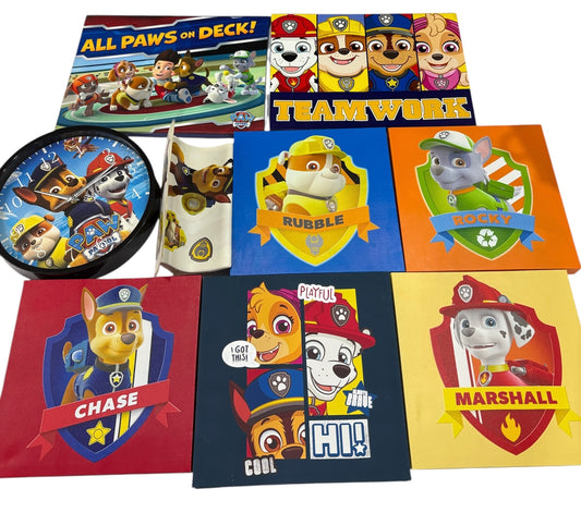 Paw patrol room decor (7 signs-clock-wall stickers)